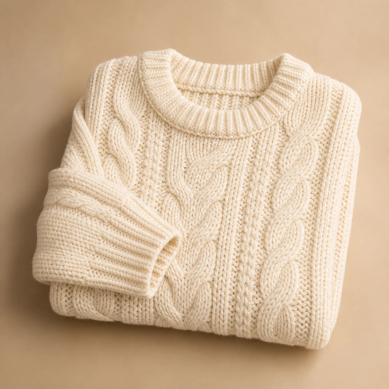 Women's oversized cream cable knit sweater product photo