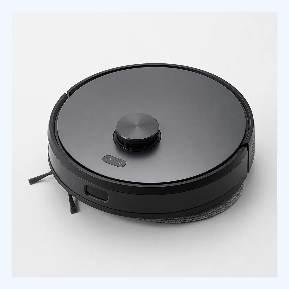 Black robot vacuum and mop product photo
