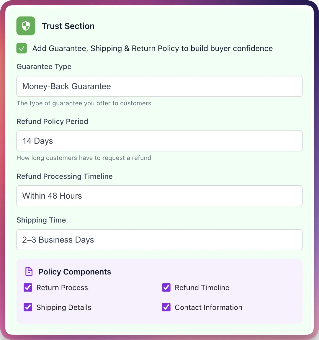 ⚙️ Step 4: Optional Sections — Add Trust & FAQ Content