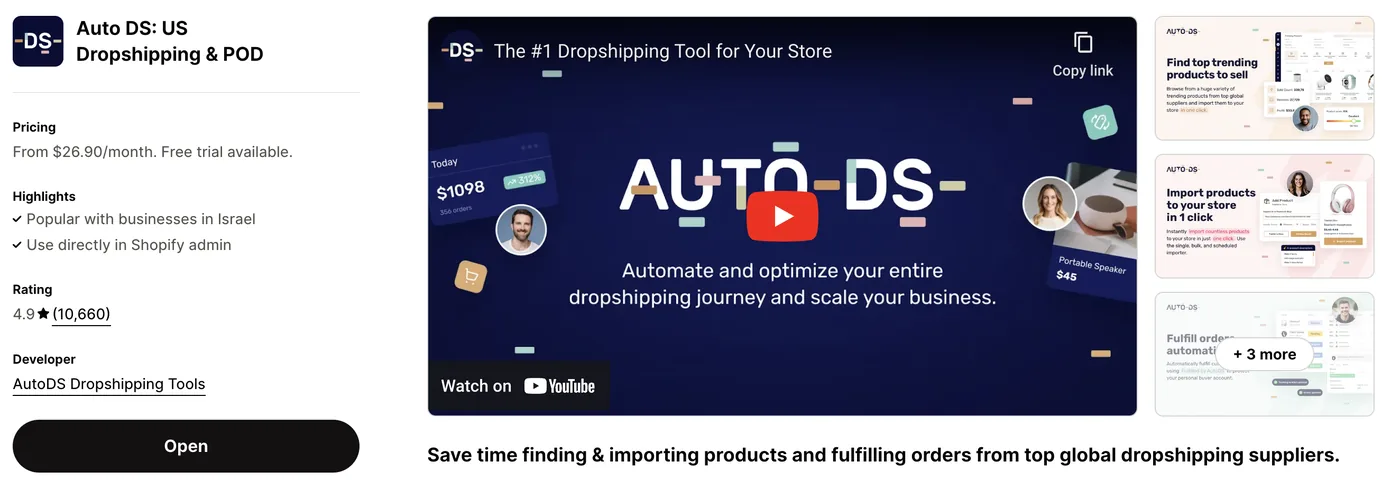 AutoDS Shopify dropshipping app