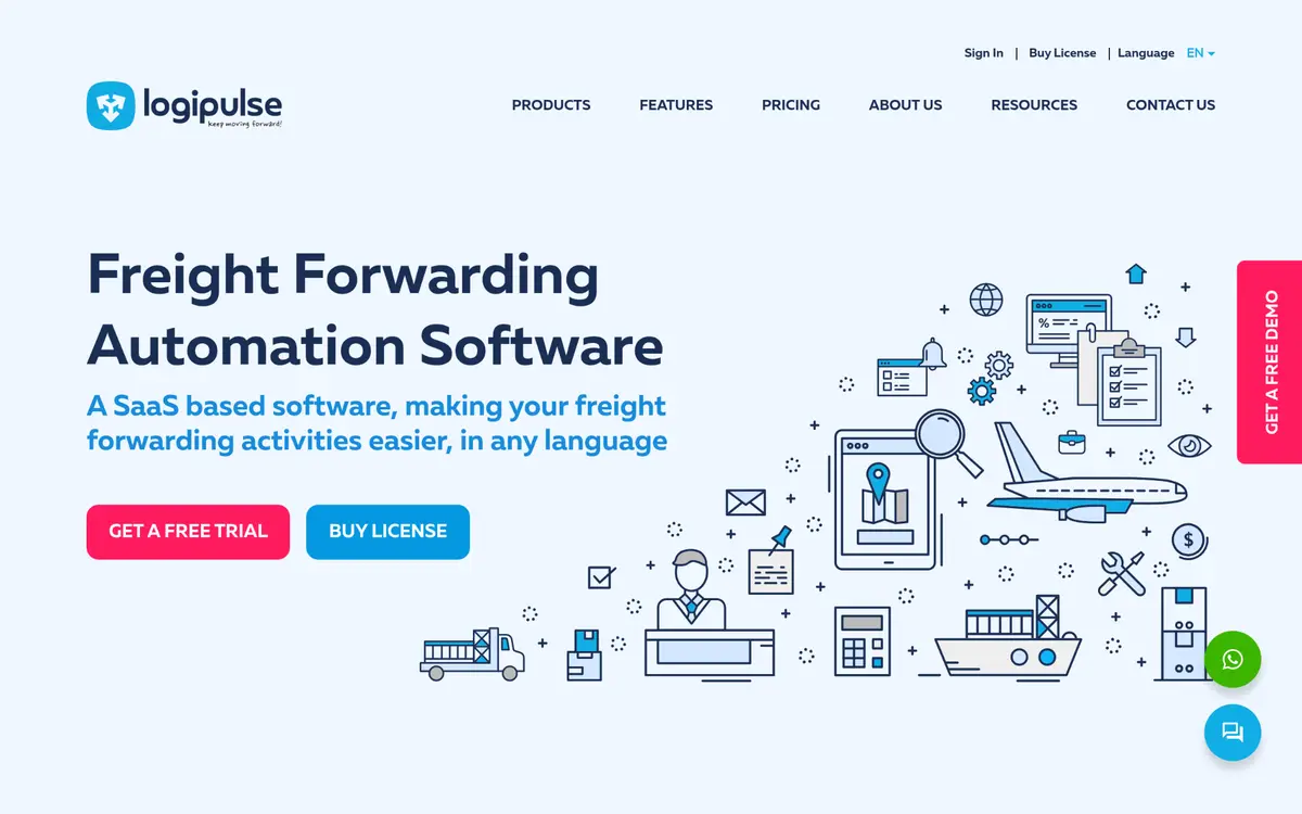 Logipulse homepage presenting its SaaS freight forwarding automation software