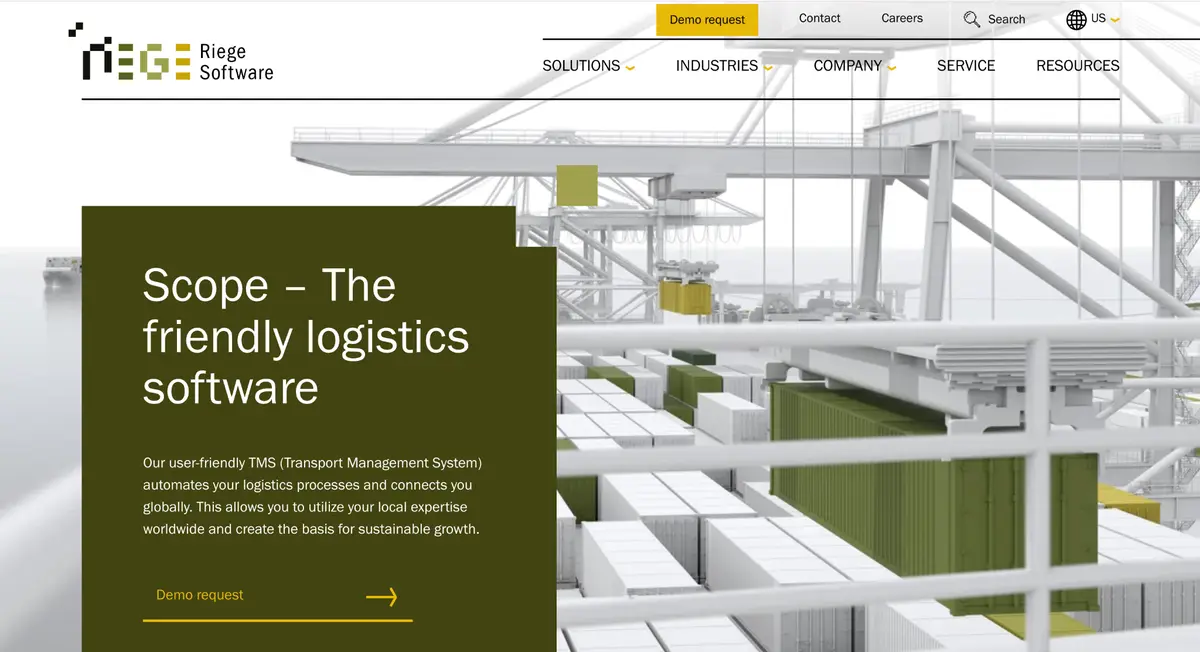 Riege Software homepage introducing Scope, its transport management system for logistics