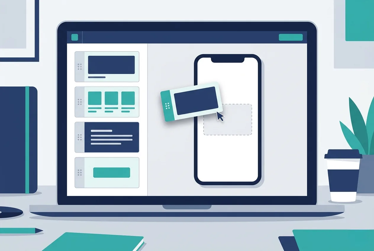 Illustration of drag and drop mobile app builder interface