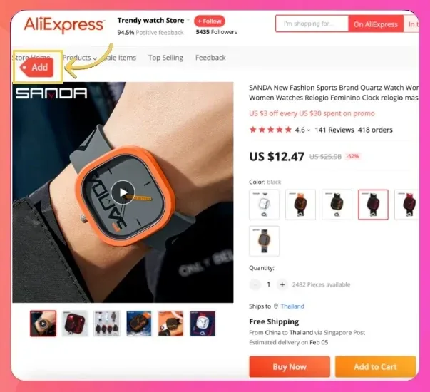Importify Add button on a supplier product page