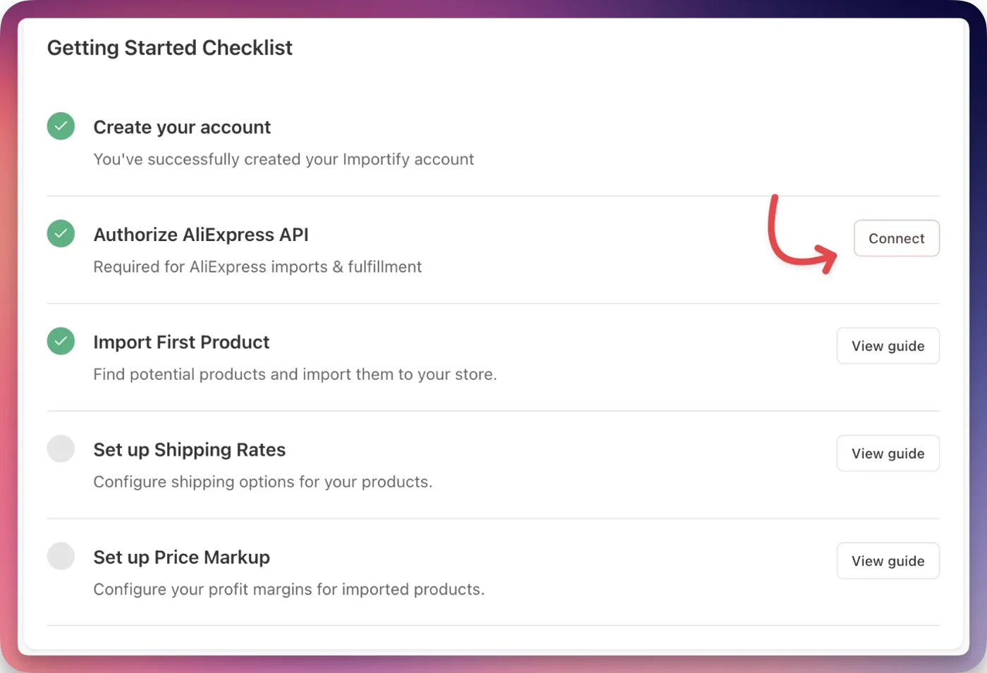 Importify help screenshot for Connect Importify with Aliexpress API