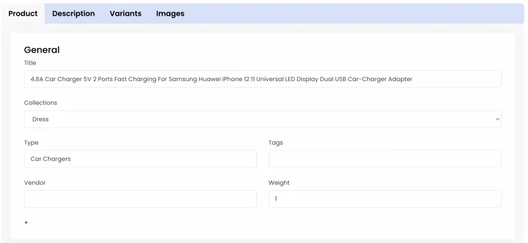 Importify product edit screen before importing to Shopify