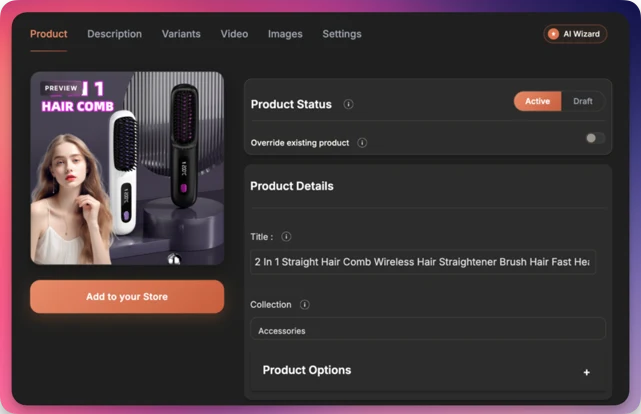 Importify import window open on a CJdropshipping product page with product details ready to edit