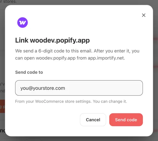Link this store window with the Send code to field and the Send code button