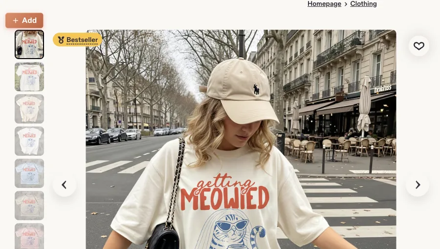 Etsy product page with the Importify Add button above the product images